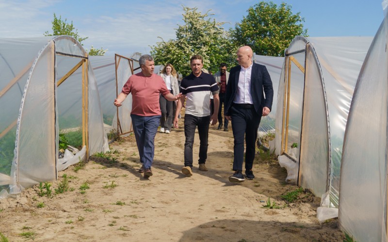 Вначале делегация посетила «Ягодную ферму» в посёлке Полтавское, где в среднем за сезон на площади в 3,5 га выращивают 45-50 тонн экологически чистой клубники сертифицированных сортов.